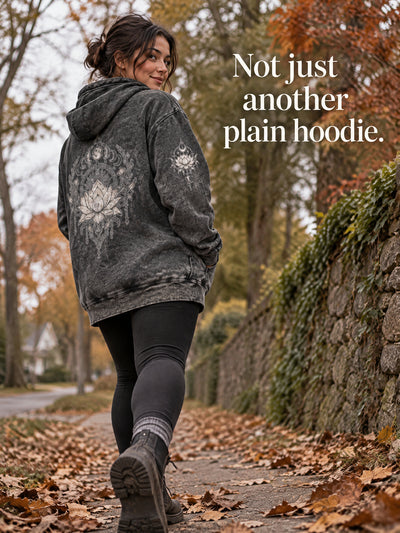 Mineral Wash Lotus Hooded Sweatshirt, Boho Yoga Pullover, Spiritual Meditation Hoodie, Cozy Casual Sweatshirt for Women & Men