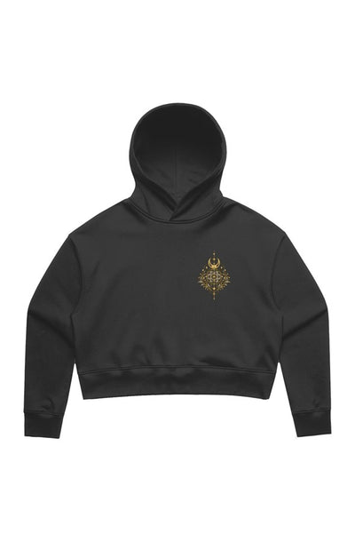Moon Phase Cropped Hoodie — Black & Bone