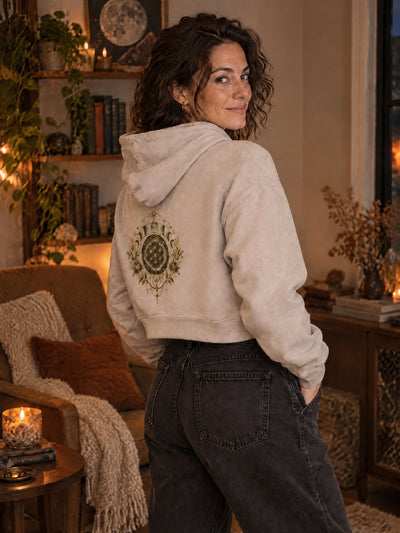 Moon Phase Cropped Hoodie — Black & Bone