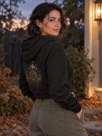 Moon Phase Cropped Hoodie — Black & Bone