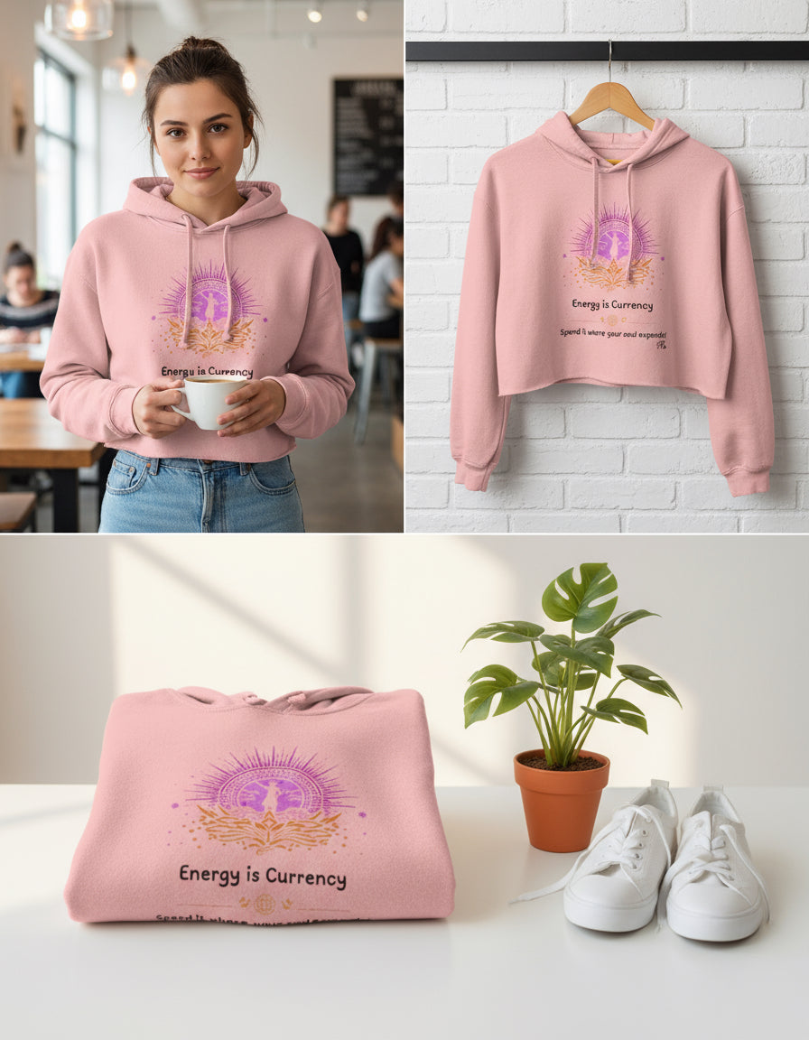 Crop Fleece Hoodie for Conscious Women | Energy is Currency – Sassy, Soft & Soul-Aligned | Fck’s Given Full Heart Co.