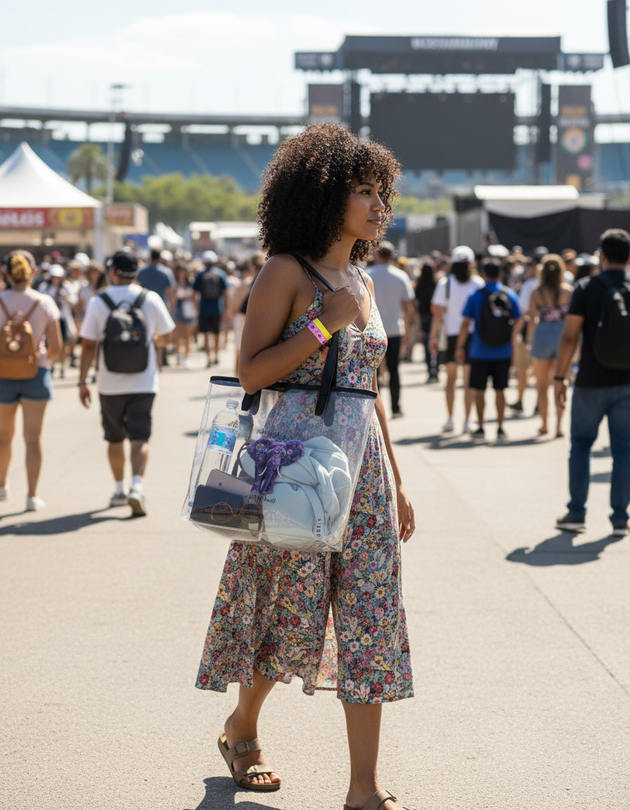Clear Ganesha Tote – “No Obstacles Need Apply” Stadium-Approved Transparent Bag with Floral Ganesh | Festival, Gym, or Spiritual Gift