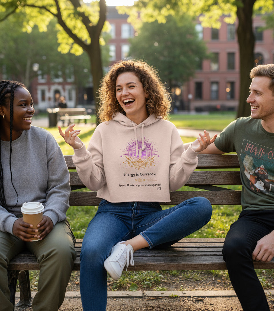 Crop Fleece Hoodie for Conscious Women | Energy is Currency – Sassy, Soft & Soul-Aligned | Fck’s Given Full Heart Co.