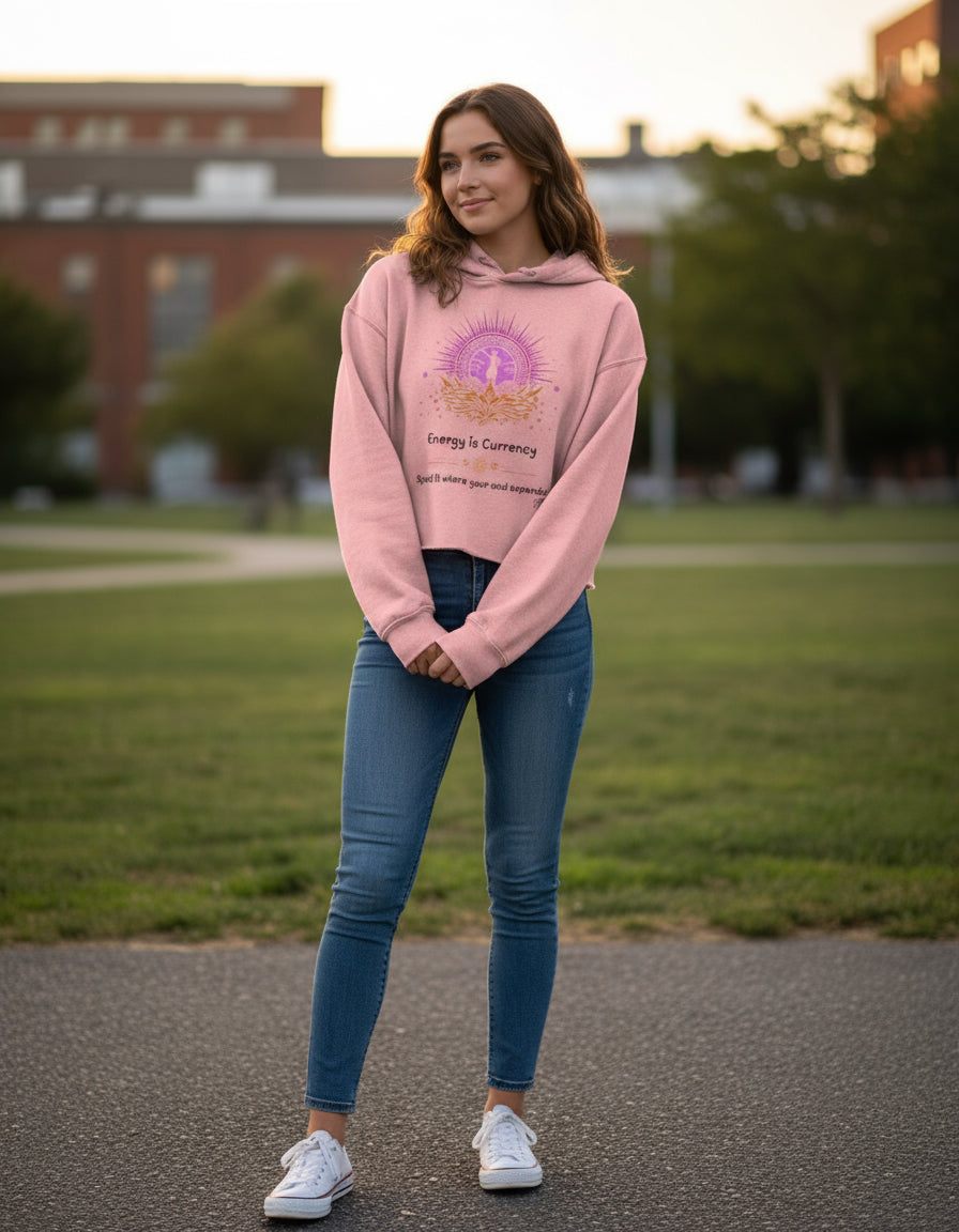 Crop Fleece Hoodie for Conscious Women | Energy is Currency – Sassy, Soft & Soul-Aligned | Fck’s Given Full Heart Co.