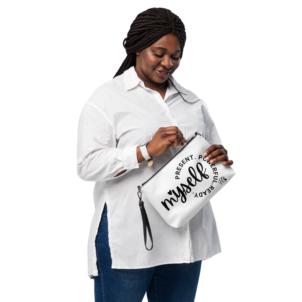 Empowerment Crossbody Bag – “Myself: Present. Powerful. Ready.” Faux Leather Purse with Adjustable Strap & Wristlet | Spiritual Fashion Gift