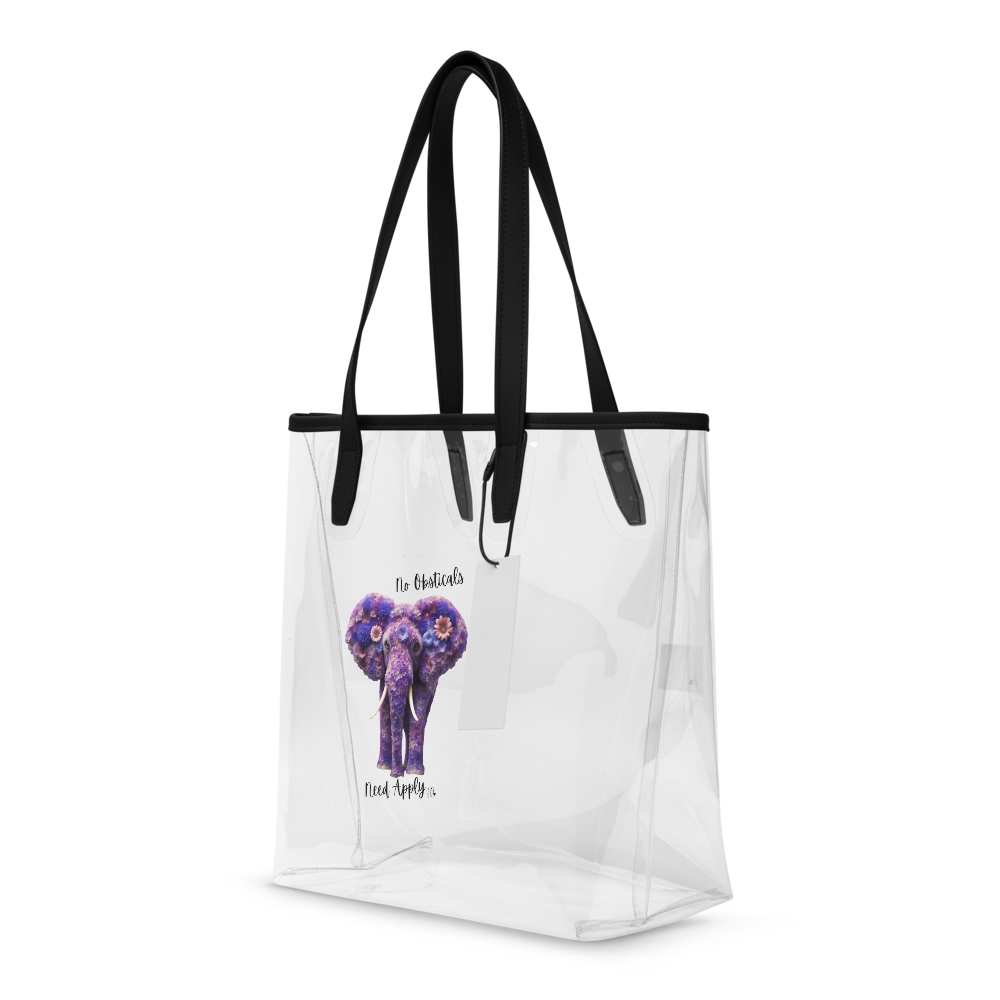Clear Ganesha Tote – “No Obstacles Need Apply” Stadium-Approved Transparent Bag with Floral Ganesh | Festival, Gym, or Spiritual Gift