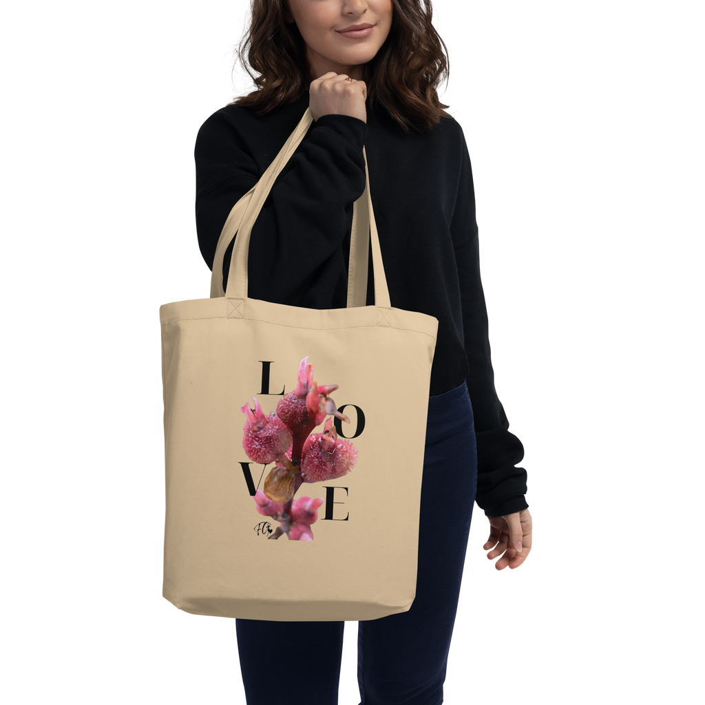 Medium Organic Cotton Eco Tote – Sustainable LOVE Floral Canvas Bag | Minimalist Reusable Grocery Market Tote | Eco-Friendly Nature-Inspired Gift