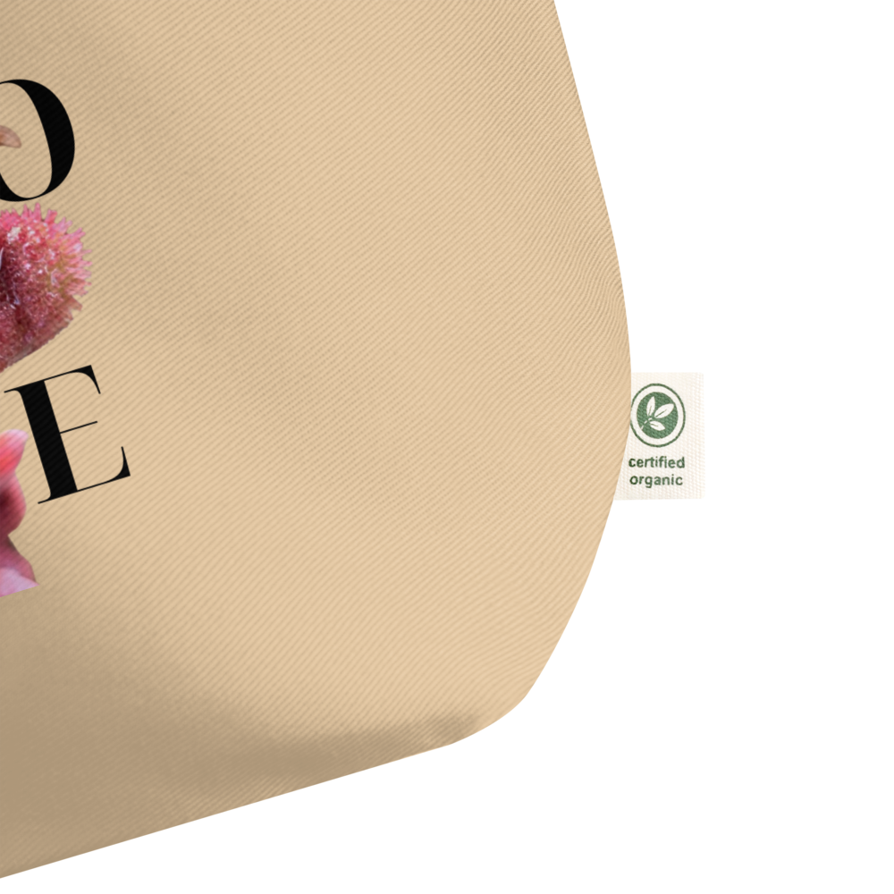 Large Organic Cotton Eco Tote, Sustainable LOVE Floral Canvas, Minimalist Reusable Grocery Market Tote, Eco-Friendly Nature-Inspired Gift